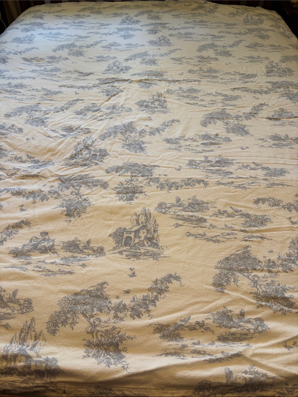 Blue Gray Toile DuvetCover- Classic Home Bedding, flannel.